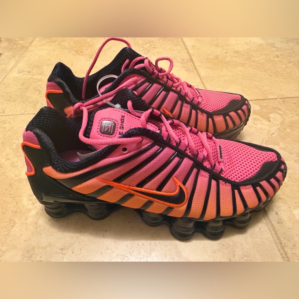 Nike Shox TL Trainer Sneakers in Pink and Orange with Black Trim